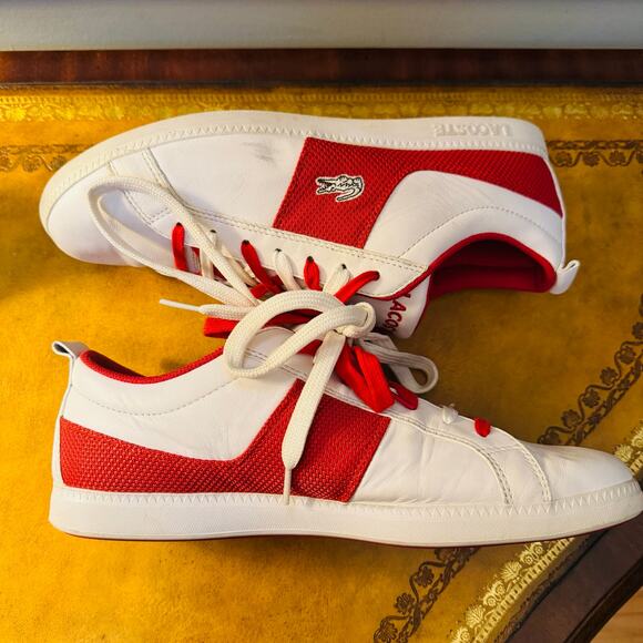 LACOSTE Mens Red & White Observe Lace Off 19Q Streetwear Sneakers Sz 11 - Picture 3 of 8